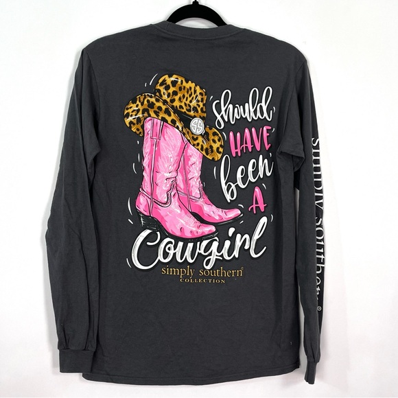 Simply Southern Tops - Simply Southern Should Have Been A Cowgirl Grey Pink Long Sleeved Shirt Sz Small
